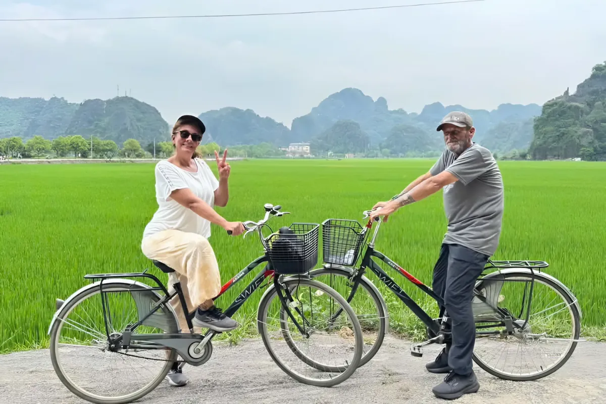 Best Tam Coc Day Tour | Explore Hoa Lu Citadel | Bich Dong Cave Pagoda Tam Coc cycling trip along rural path with rice fields