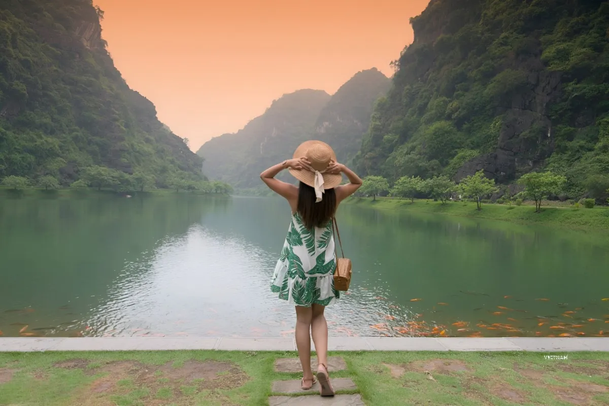 rang An landscape view with limestone mountains and river