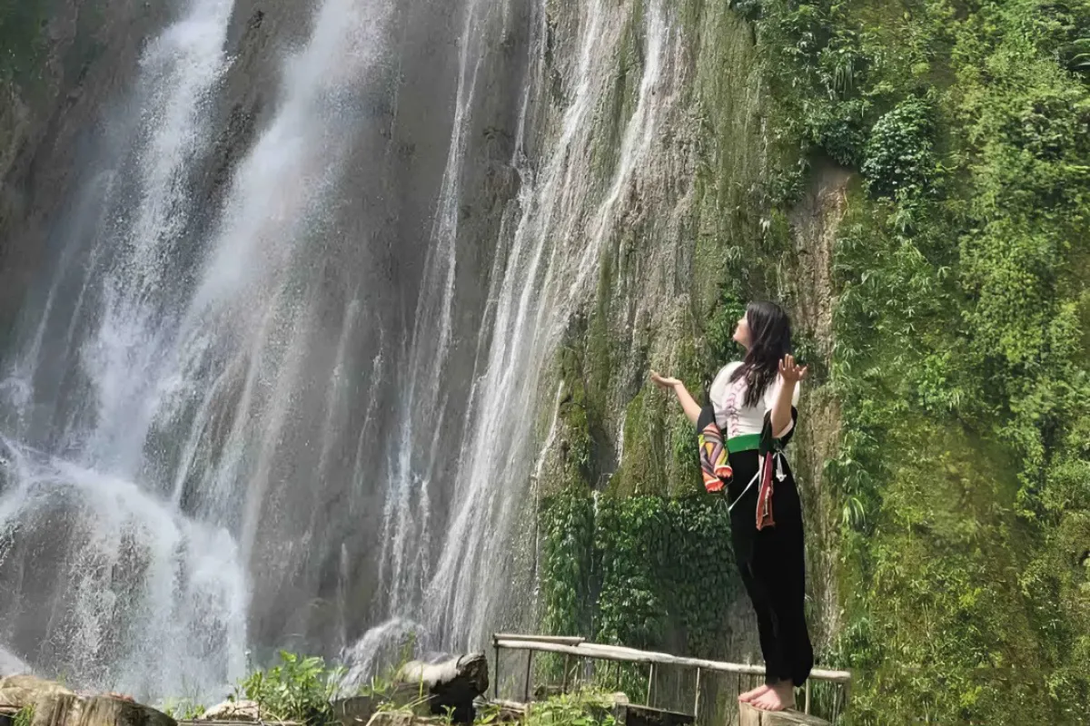White cascading waterfall in Mai Chau valley
