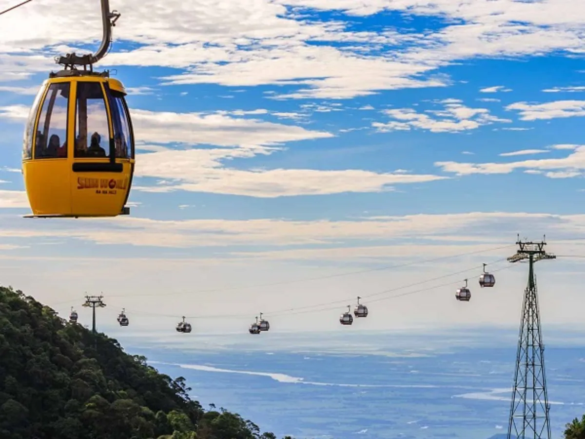 Ba Na Hills cable car above mountains and forests near Da Nang Vietnam