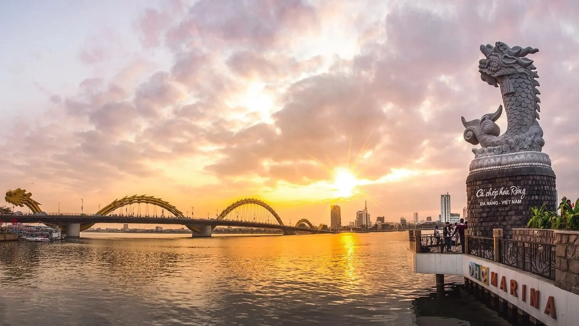Da Nang Travel Guide with Dragon Bridge, Iconic Symbol of Dragon Carp or My Khe Beach and modern city skyline in Central Vietnam