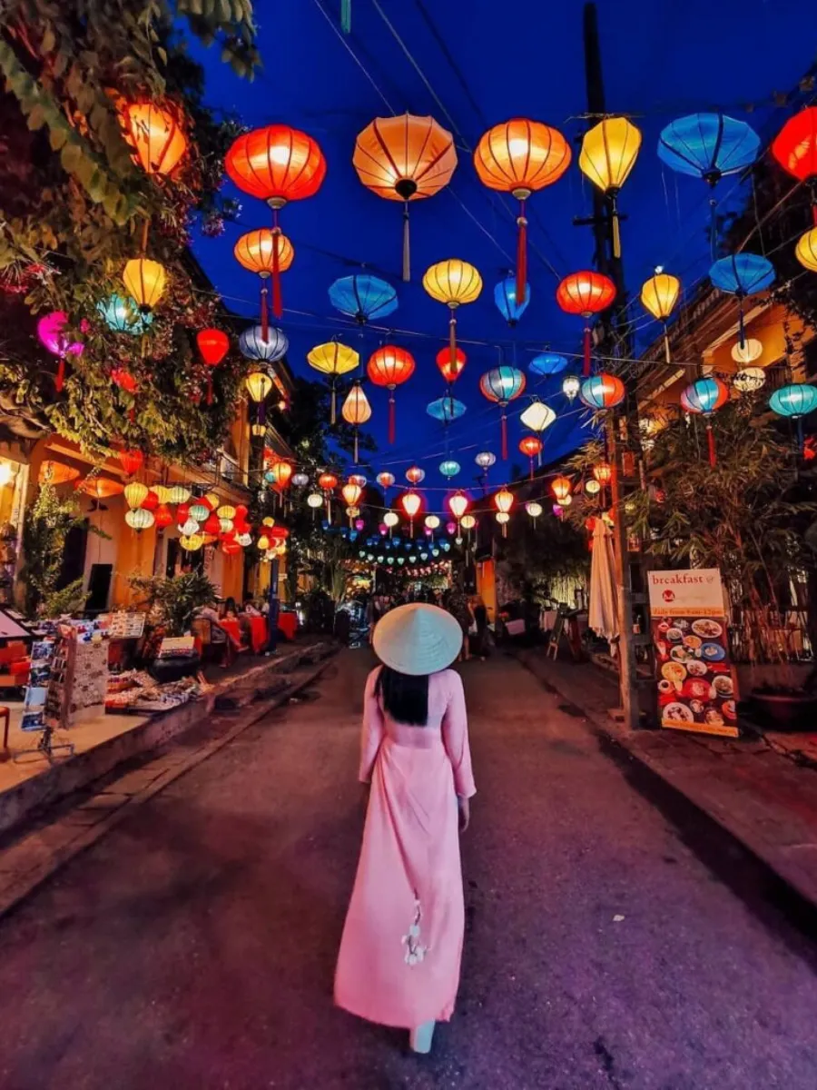 Lantern-lit streets in Hoi An Old Town near Da Nang Vietnam