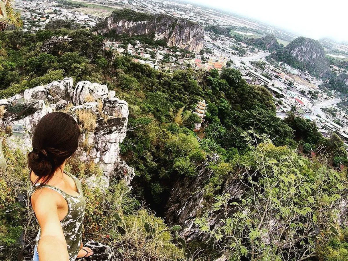 Marble Mountains with ancient pagodas and limestone caves in Da Nang Vietnam