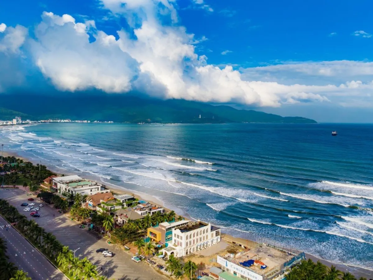 Beautiful day at My Khe Beach with clear blue water in Da Nang Vietnam